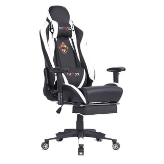 Ficmax Large Size Executive Racing Style Computer Gaming Chair with Lumbar Massage Support and Retractible Footrest - White/Black