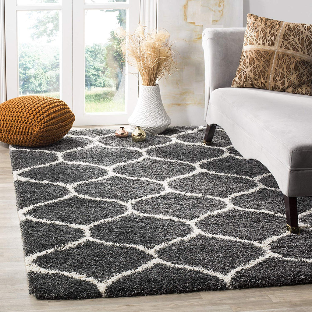 Safavieh Hudson Shag Collection SGH280G Dark Grey and Ivory Moroccan Ogee Plush Area Rug (6' x 9')